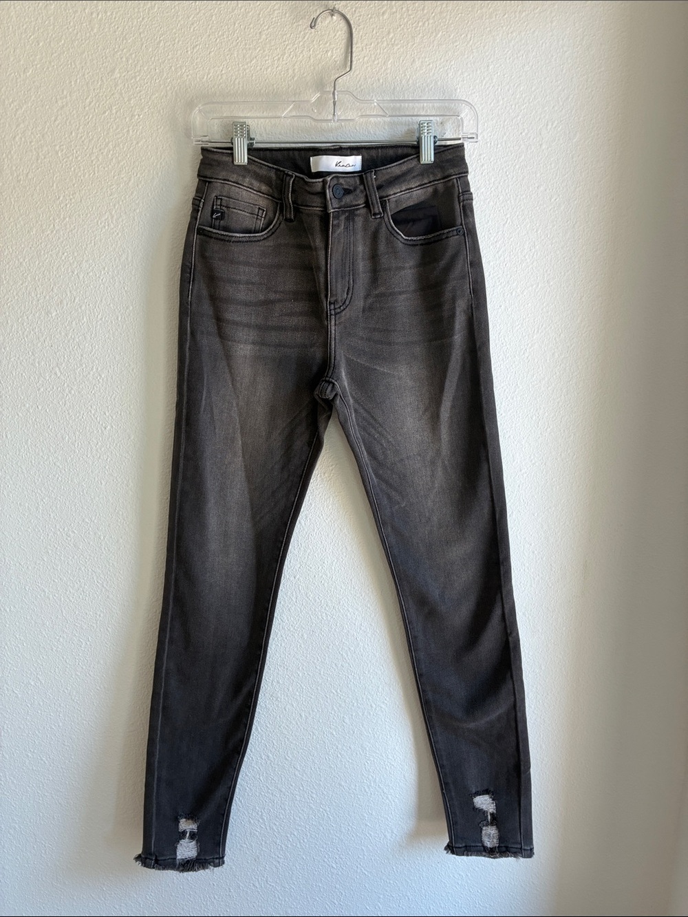 KanCan Washed Black Skinny Jeans with Ankle Distress